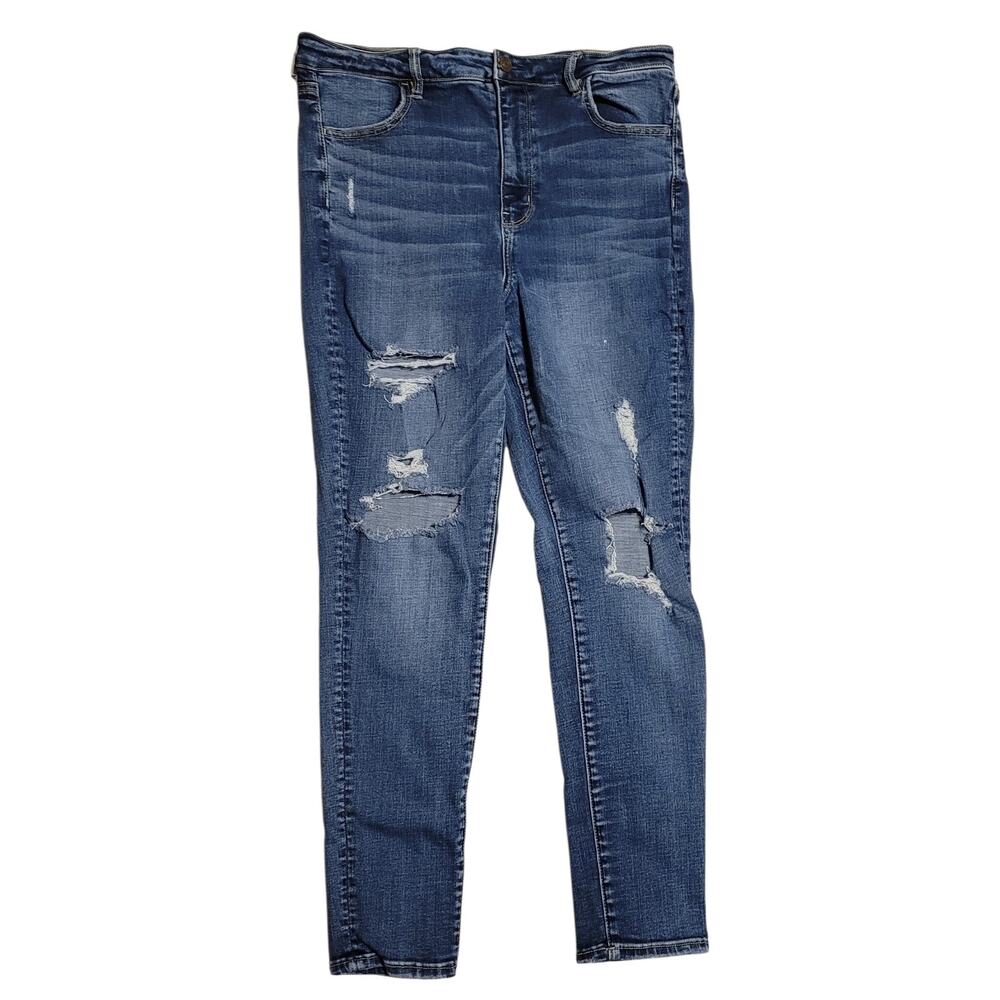 American Eagle Womens Super Hi-Rise Stretch  Distressed Jegging Jeans Sz 16 EUC